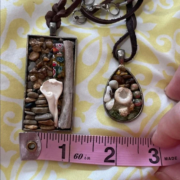 Natural Stone, Shell, Bead and Fossil Pendant Necklace Set NWOT Hand Crafted - Picture 5 of 6
